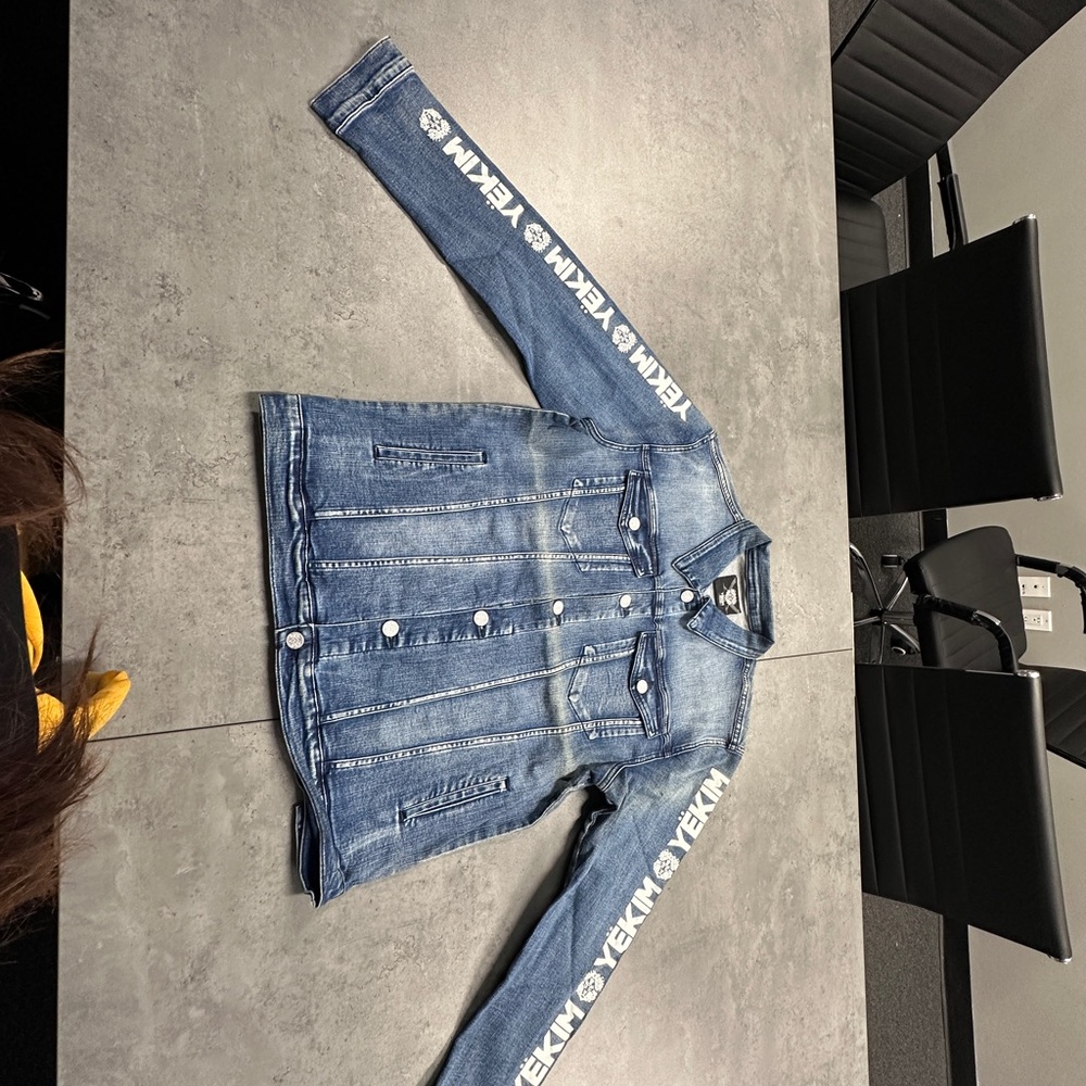 Blue Denim Jacket with Sleeve Logo